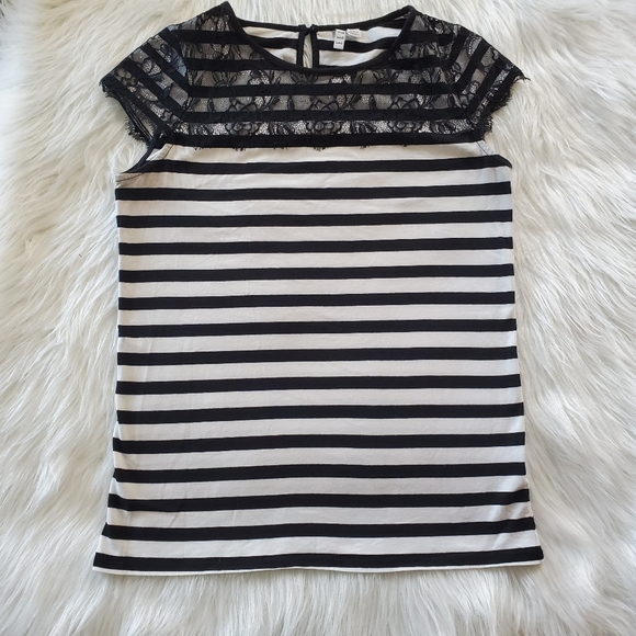 Elle Tops - Elle Striped Lace Top